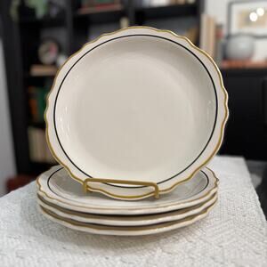 Vintage Homer Laughlin Durado Dinner Plates - Black & Mustard Trim (Set of 4)